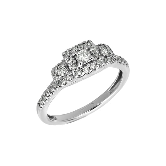 Keepsake 2/5ctw Diamond 10kt White Gold Three-Stone Halo Engagement Ring (H-I, I2)