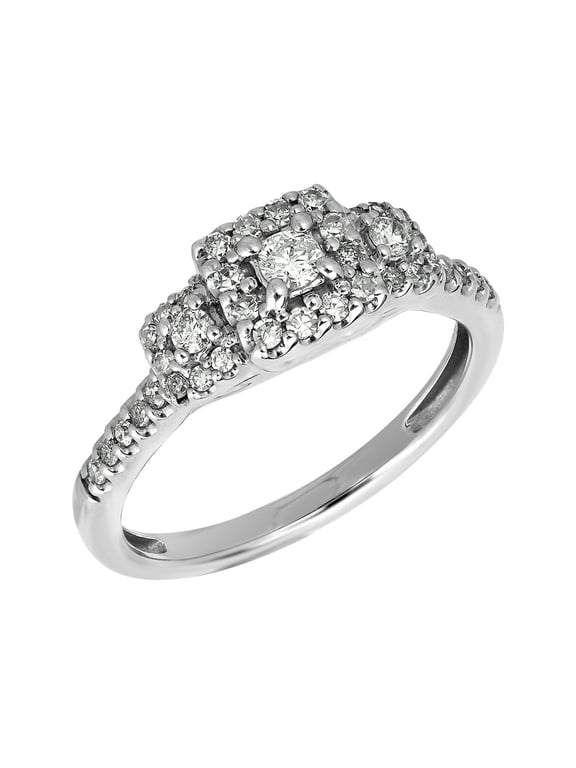 2/5ctw Diamond 10kt White Gold Three-Stone Halo Engagement Ring (H-I, I2)