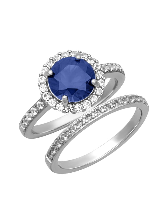 2 7/8 CT TGW Created Blue & White Sapphire "Royal Gem" Women's Bridal Set in Sterling Silver by Keepsake