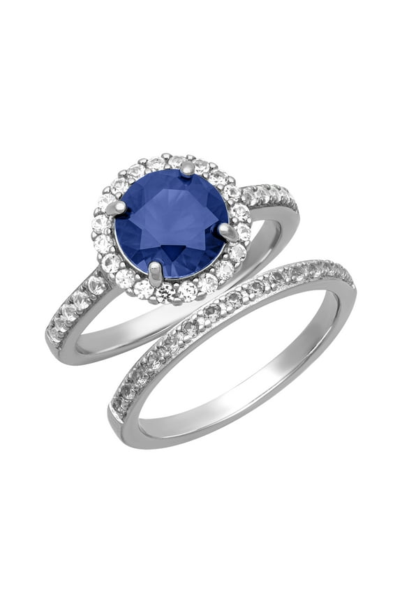 2 7/8 CT TGW Created Blue & White Sapphire "Royal Gem" Women's Bridal Set in Sterling Silver by Keepsake