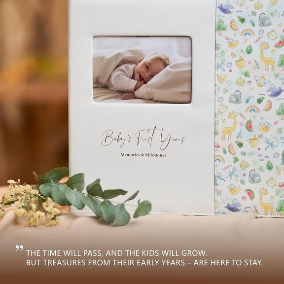 Keepsake Baby Memory Book Girl Boy Timeless Leather-Bound Baby Milestone Book Baby Book Keepsake Record First 5 Years Gender Neutral Baby Scrapbook Album Baby Album Journal Registry Search Gift