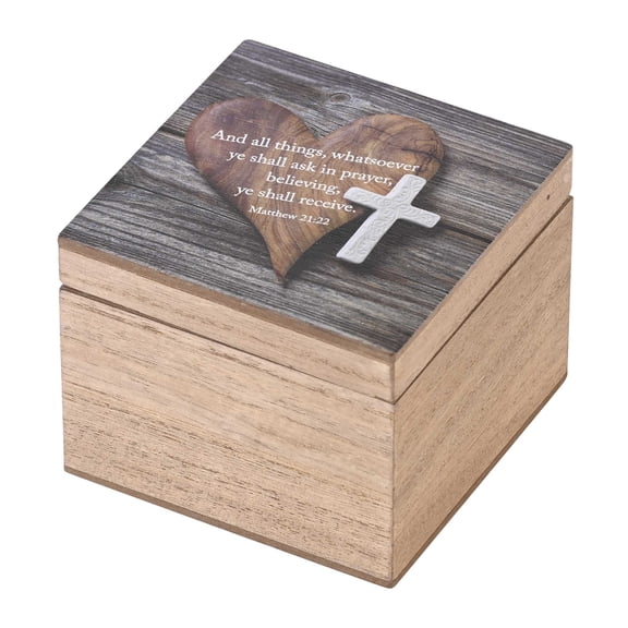 Elanze Designs And All Things - Matthew 21:22 - Brown 4 x 3 Inch MDF Wood Decorative Keepsake Box