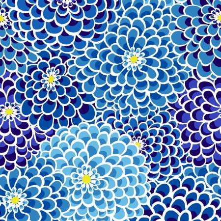 Keepsake Calico Dahlia Ball 44-Inch 100% Cotton Medium Weight Fabric, By The Yard, Blue and White