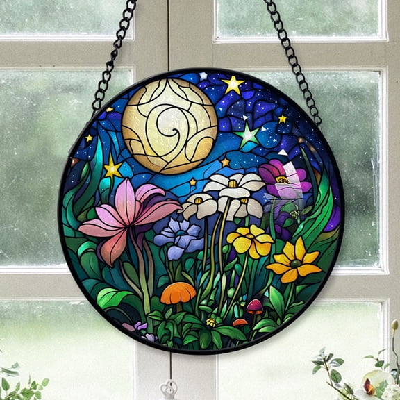 Keepsake Christmas Gift - Botanical Galaxy Moon Flower Red Bird Bird Christmas Stained Glass Hanging Ornament - Heirloom Holiday Tree Decor, Ideal Gift for Mom, Dad, Friends, Family 2025