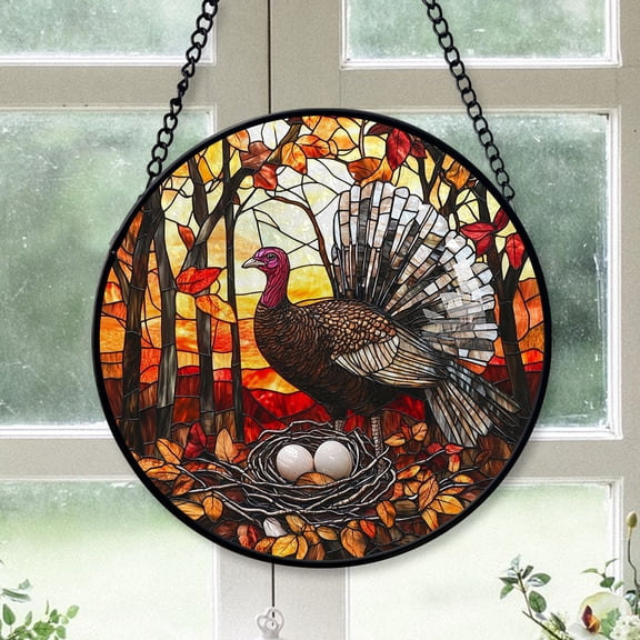 Keepsake Christmas Gift - Magicalest Turkey Christmas Stained Glass Hanging Ornament - Bright Xmas Tree Decoration, Perfect Holiday Gift for Family & Friends