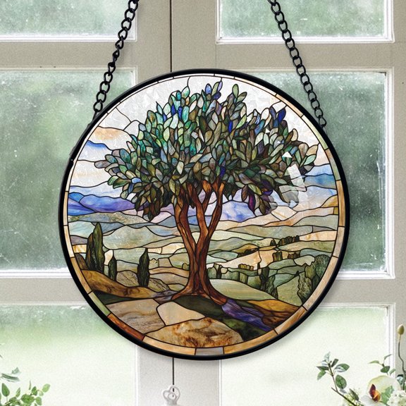 Keepsake Christmas Gift - Mosaic Tree of Life Christmas Stained Glass Hanging Ornament - Classic Xmas Tree Decor, White Elephant & Holiday Gift for Mom, Dad, Friends, Family