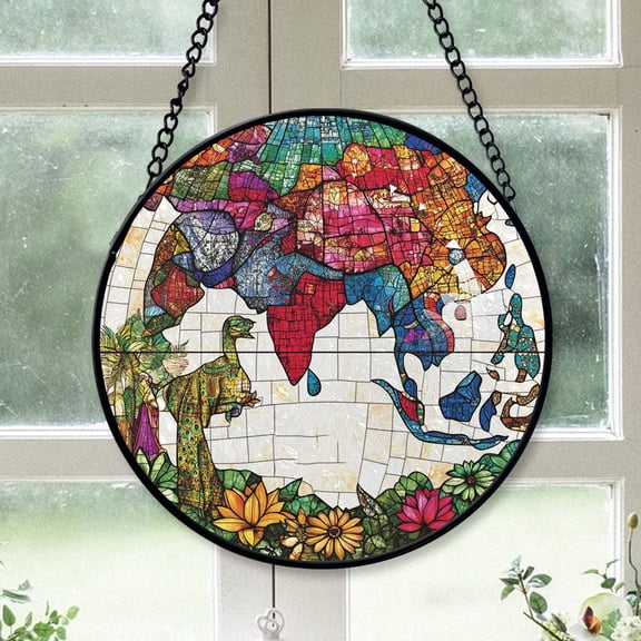 Keepsake Christmas Gift - World map Stained Glass Hanging Ornament - Spirit Xmas Tree Decoration, Holiday Gift for Mom, Dad, Friends, Family