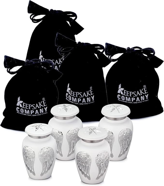 Keepsake Company Angel Wings Mini Urns for Human Ashes – Set of 4 Tiny Cremation Urns – Ash Holders for Memorial Keepsakes