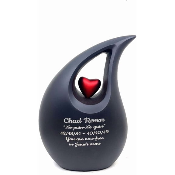 Keepsake Company Glossy Multicolor Personalized Urn Personalized - Heart Urns for Human Ashes Adult -Cremation Urns for Adult Ashes -Decorative Urns - (24-Customizable Black Matte + Red Heart, Large)