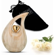 Keepsake Company Golden White Teardrop Urn with Gold Heart   Small to Medium Cremation Urn for Human or Pet Ashes   6 Inches Tall