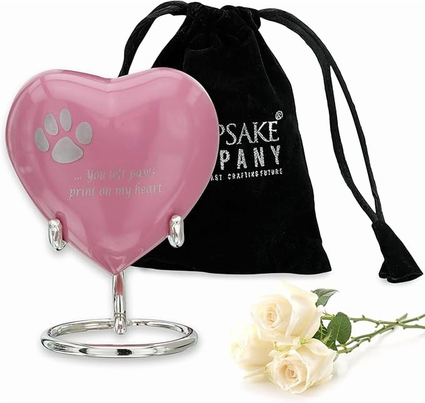 Keepsake Company Pink Heart Urn with Paw Print – Small Pet Cremation Keepsake Urn – Mini Decorative Urn for Ashes (3 Inches Wide)