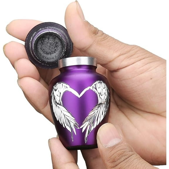 Keepsake Company Purple Angel Wings & Heart Mini Urn  Small Cremation Keepsake Urn for Human Ashes  Single Decorative Ash Holder
