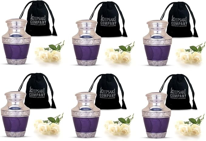 Keepsake Company Small Purple Urns for Human Ashes – Set of 6 Mini