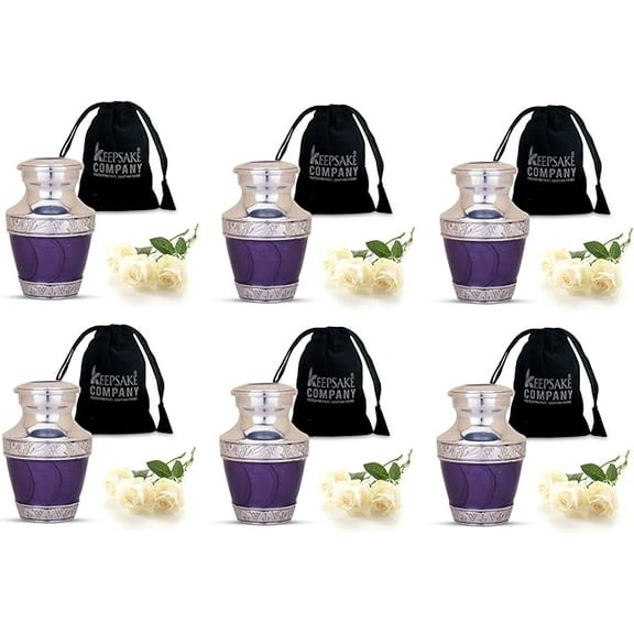 Keepsake Company Small Purple Urns for Human Ashes Set of 6 Mini Cremation Keepsake Urns Ash Holders for Funeral Memorials