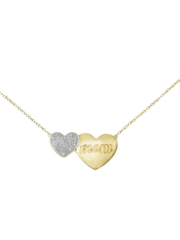 Diamond-Accent 14K Yellow Gold-Plated Sterling Silver Mom Heart Necklace
