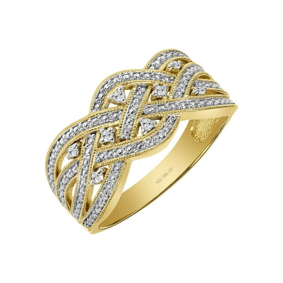Keepsake Diamond-Accent Interlaced Anniversary Band in 18K Yellow Gold over Sterling Silver