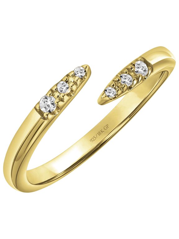 Diamond-Accent Open Bypass Stacking Ring in 18K Yellow Gold over Sterling Silver