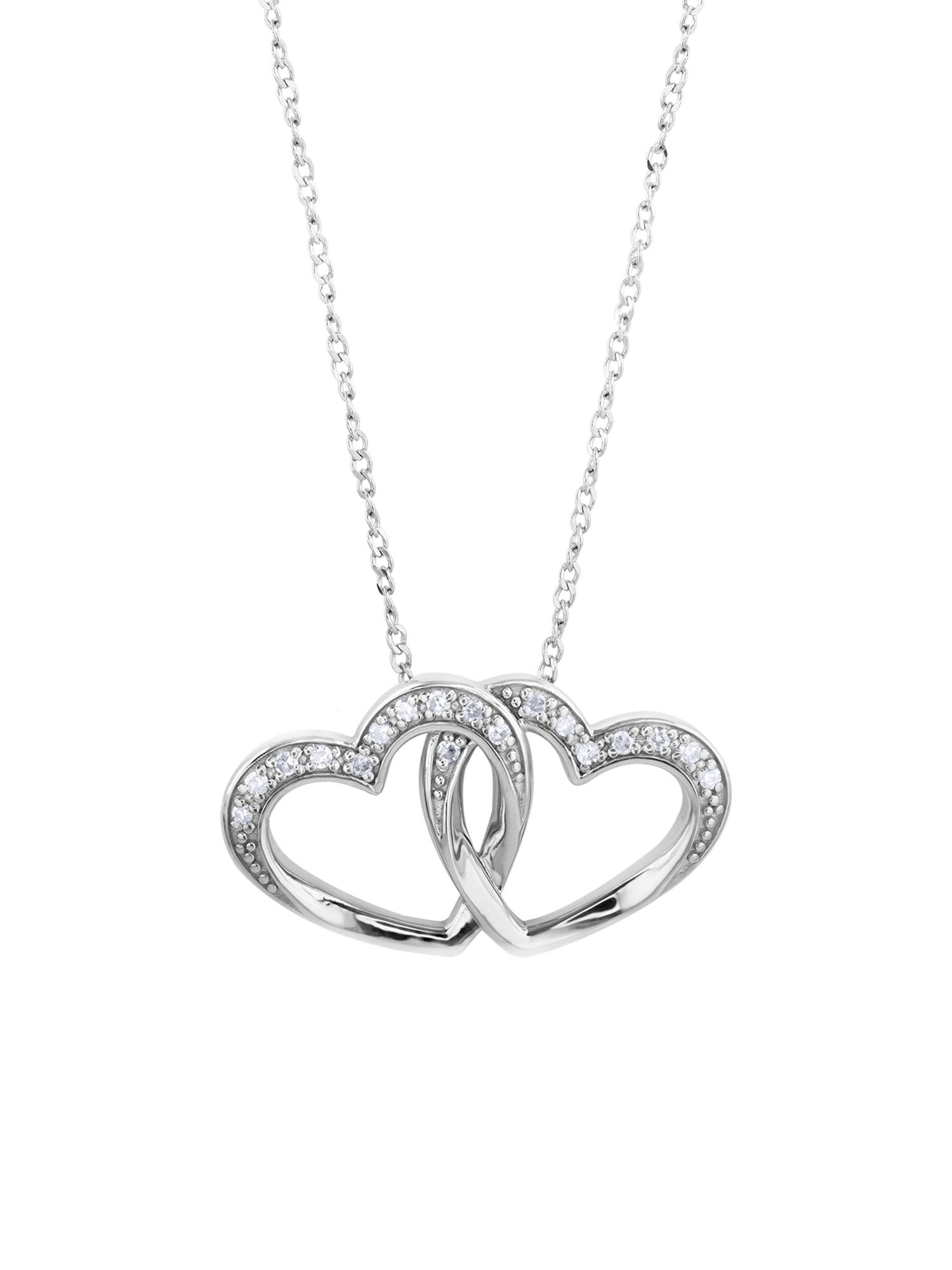 Keepsake Diamond-Accent Sterling Silver Double Heart Pendant Necklace (I-J, I3), 18"
