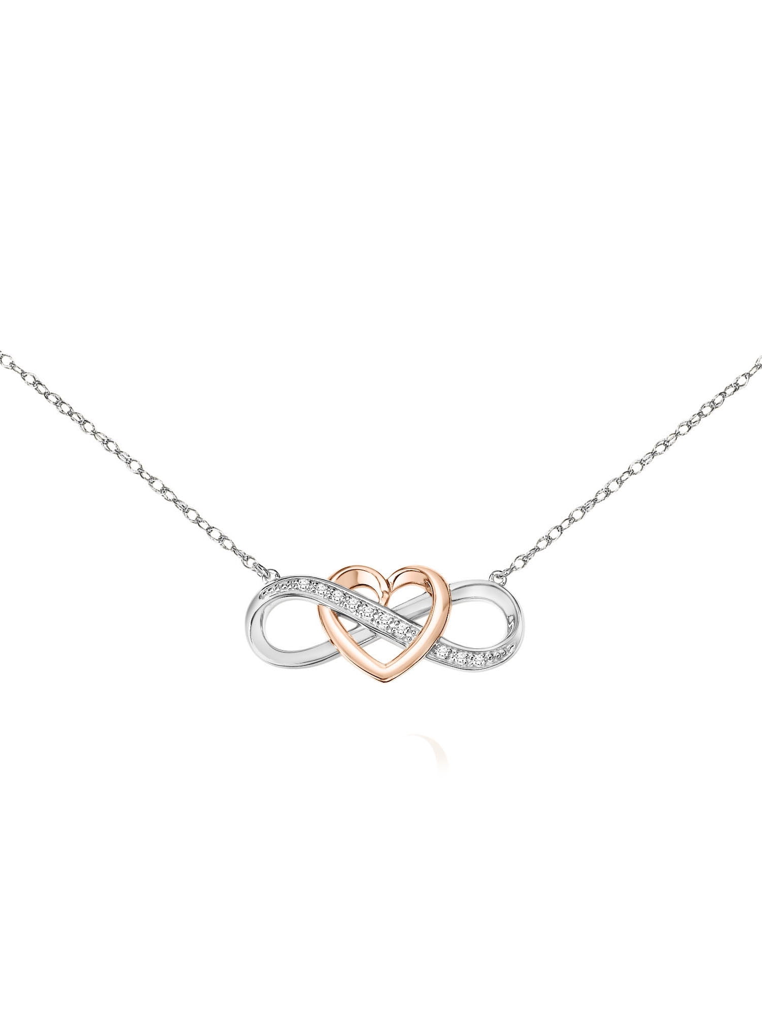 Keepsake Diamond-Accent Sterling Silver with 18K Rose Gold-Plating Interlocking Infinity Heart Necklace