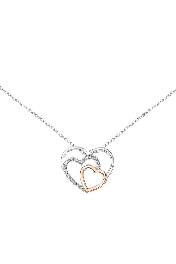 Diamond-Accent Sterling Silver with 18K Rose Gold-Plating Triple Heart Pendant