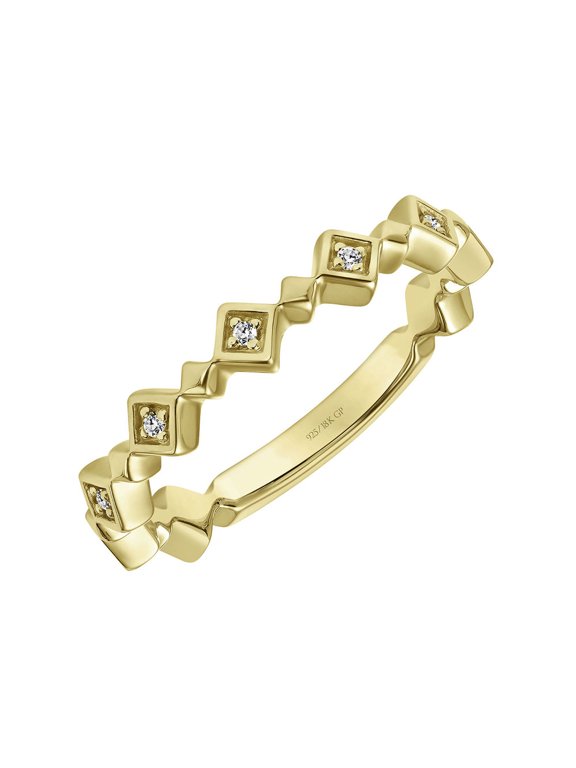 Diamond-Accent ZigZag Stacking Ring in 18k Yellow Gold over Sterling Silver