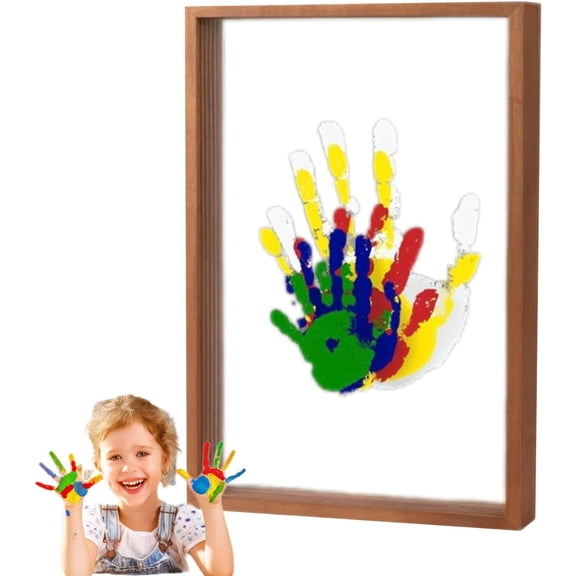 Keepsake Handprint Frame, Transparent Handprint Frame - Family Handprint Kit | Craft Clear Kit Family Handprint Craft Kit, Wooden Frame Kit with Safe Paint Transparent Sheets for New Parents