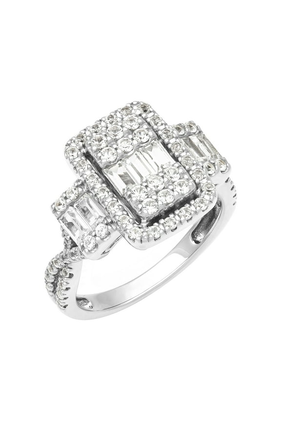 1 3/8 Carat TGW Created White Sapphire Women's "Lumina Gem" Engagement Ring in Sterling Silver
