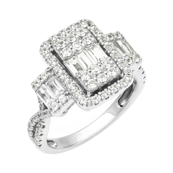 1 3/8 Carat TGW Created White Sapphire Women's "Lumina Gem" Engagement Ring in Sterling Silver