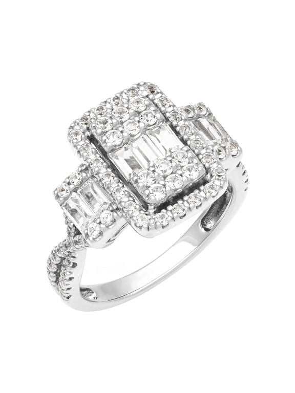 1 3/8 Carat TGW Created White Sapphire Women's "Lumina Gem" Engagement Ring in Sterling Silver