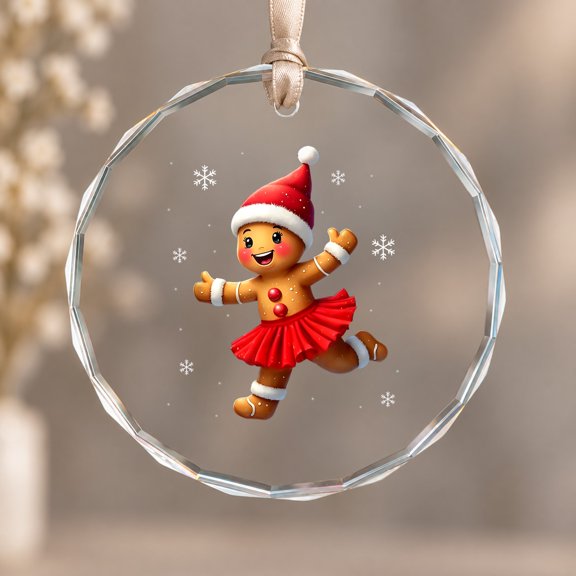 Keepsake Ornament Gingerbread Ballet Dancer Dance Festive Holiday Gift, Circle Glass Ornament
