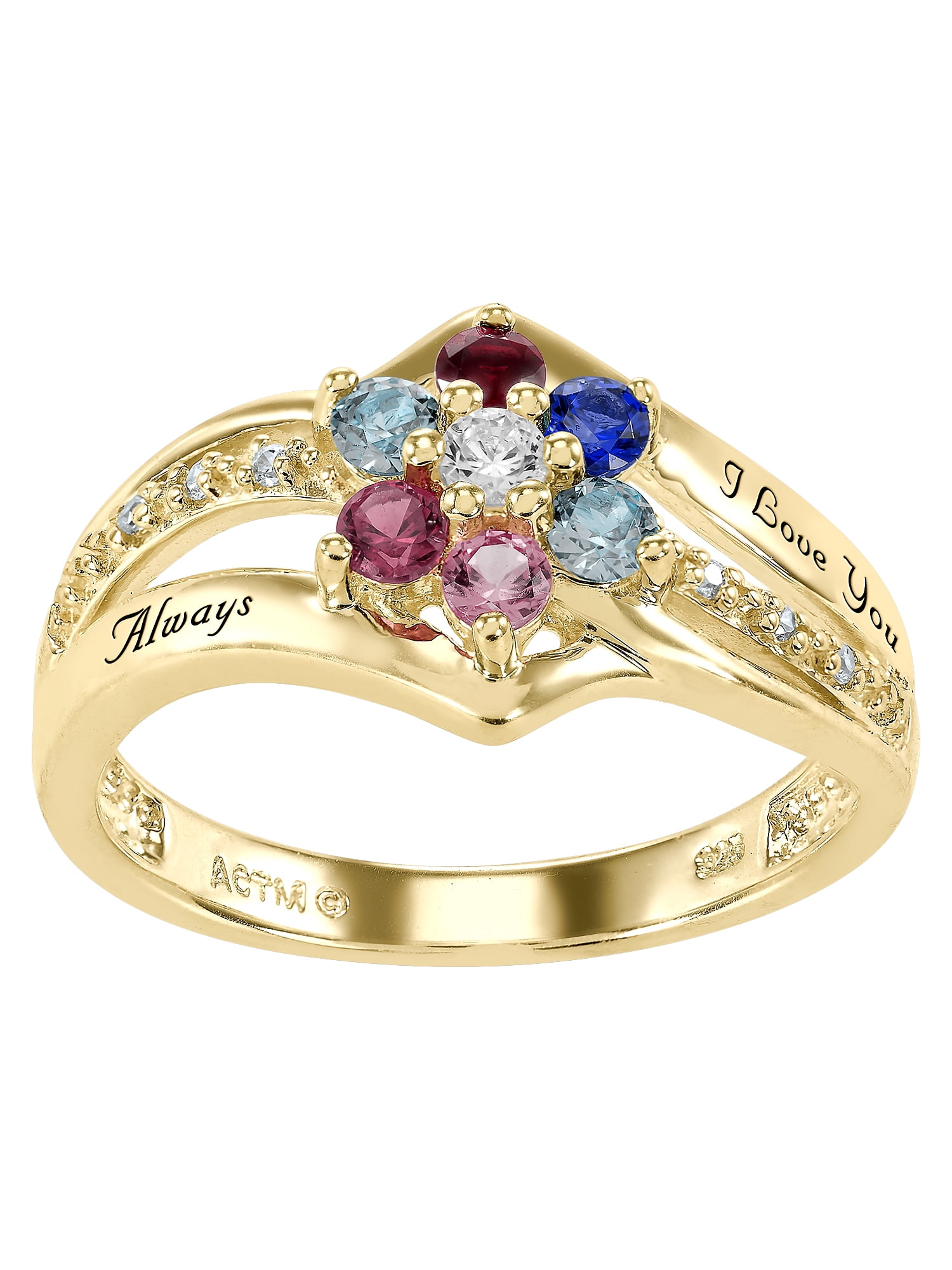 Keepsake Personalized Family Jewelry Buttercup ring available in Sterling Silver, Silver accented with Yellow Gold over Silver, and Sterling Silver with Rose Gold over Silver