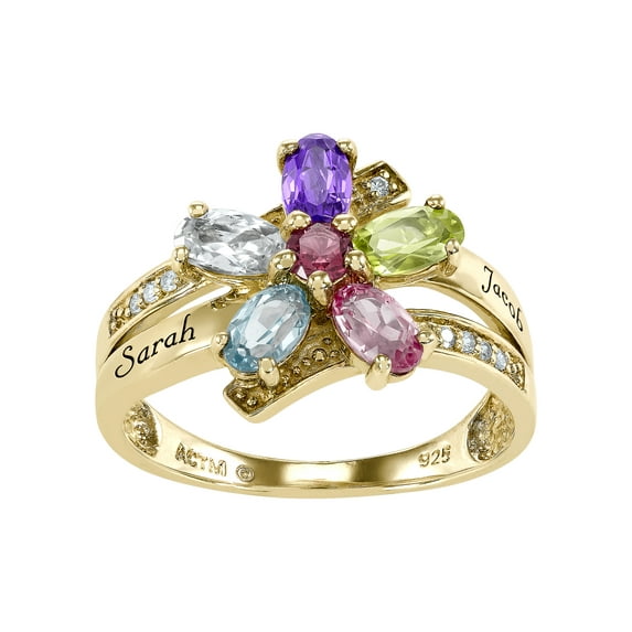 Keepsake Personalized Family Jewelry Genuine Birthstone Women's Abloom Ring in 10K Yellow Gold over Sterling Silver