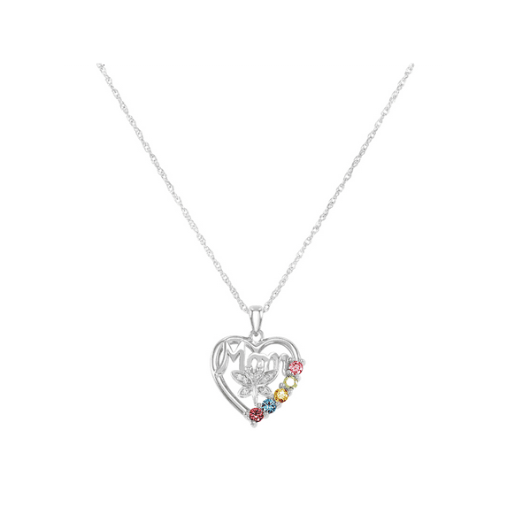 Keepsake Personalized Family Jewelry Petal 5 Genuine Birthstone Pendant in 14K White Gold