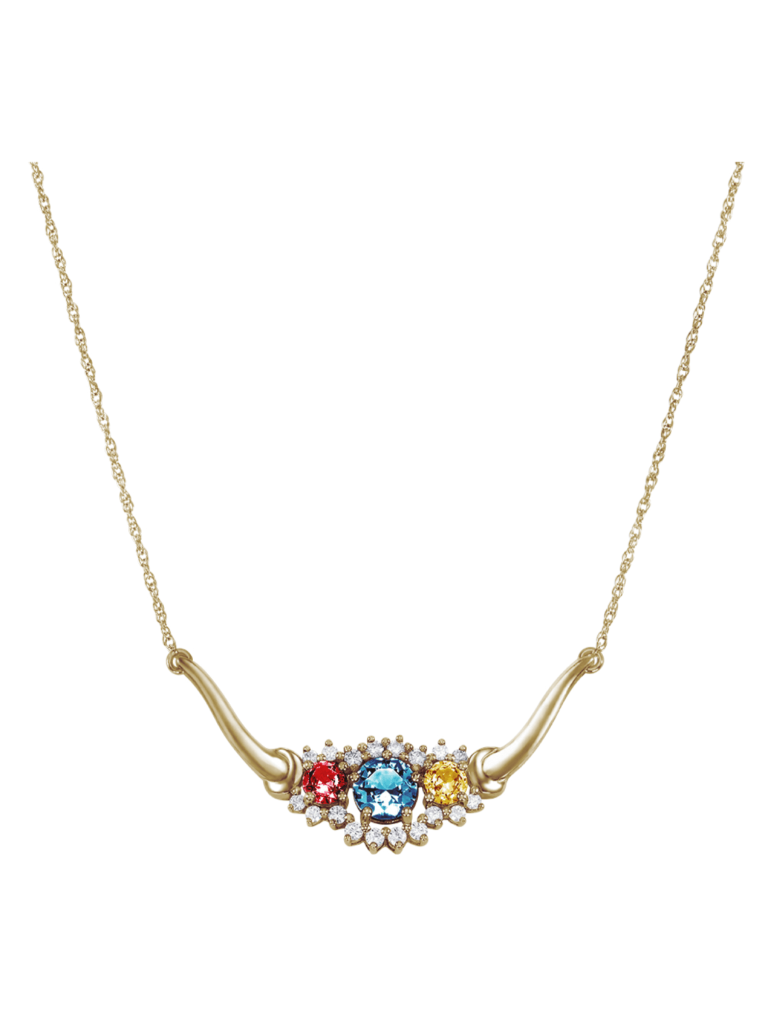 Keepsake Personalized Family Jewelry Sky 3 Genuine Birthstone Pendant Necklace in 10k Yellow Gold