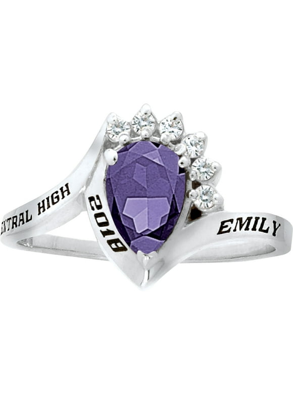 Keepsake Personalized Women's Princess Fashion Class Ring available in Silver Plus, 10kt and 14kt Yellow and White Gold