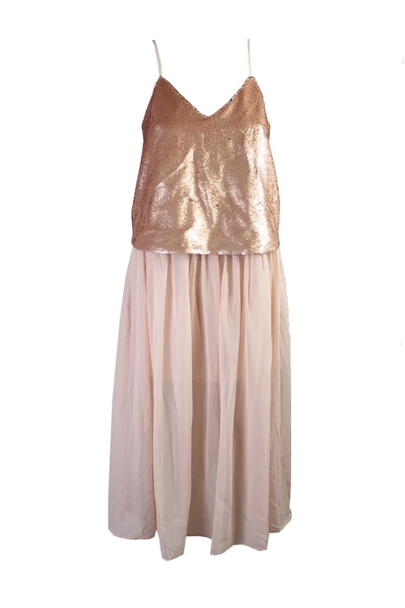 Pink Sequin Panel Chiffon Dress S
