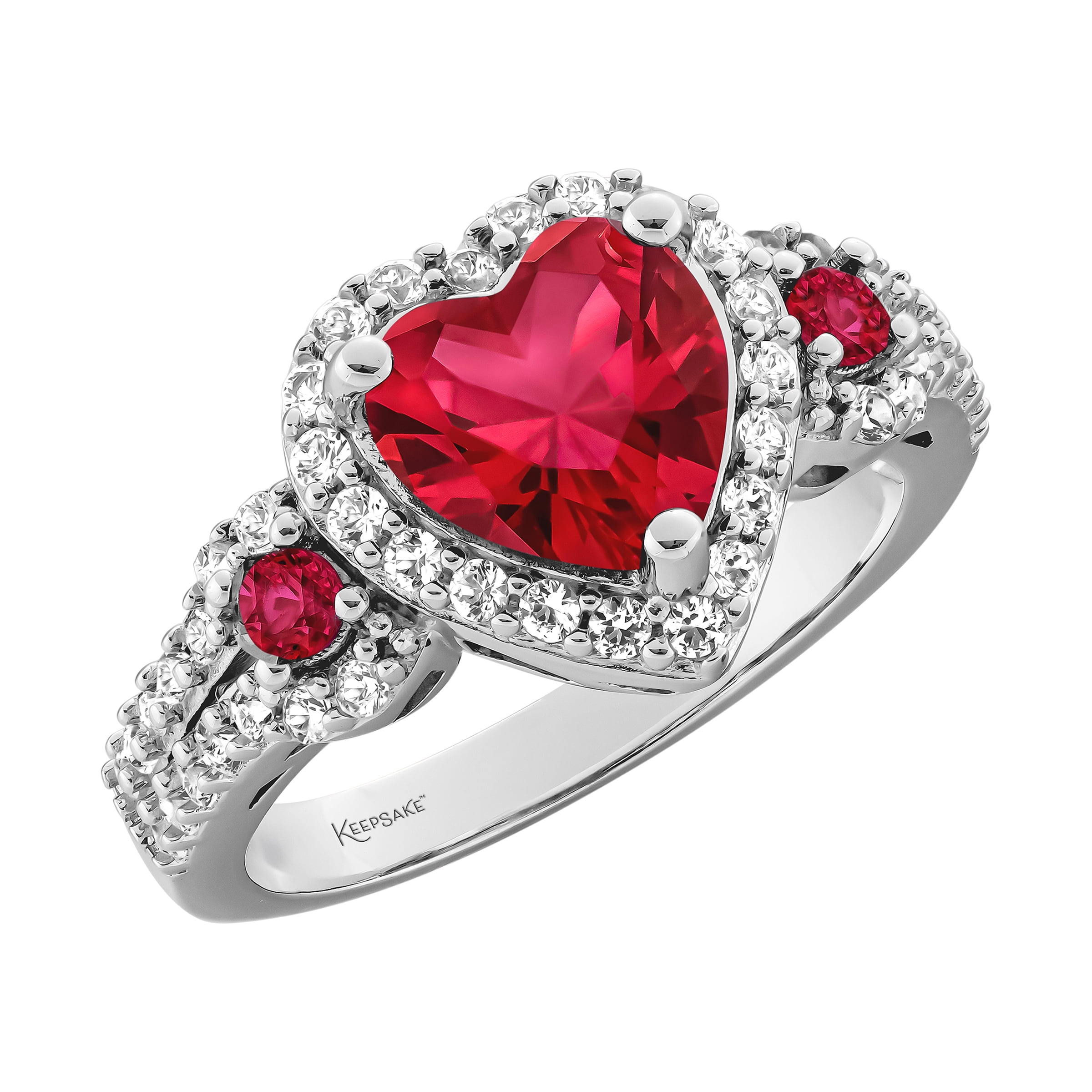 Keepsake Sterling Silver Created Ruby and Created White Sapphire Women's Heart Ring