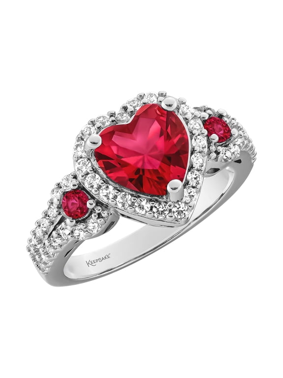 Sterling Silver Created Ruby and Created White Sapphire Women's Heart Ring