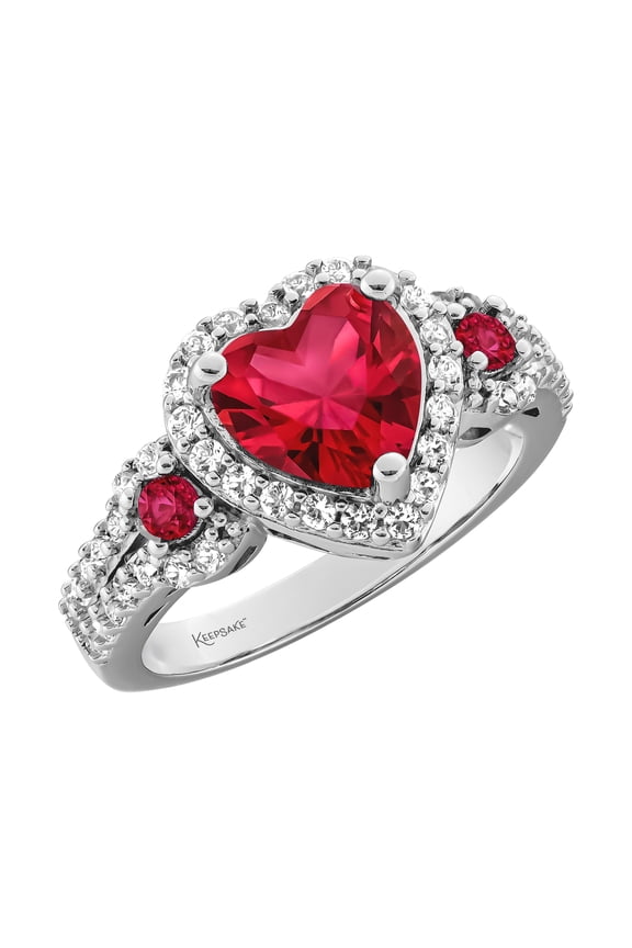 Sterling Silver Created Ruby and Created White Sapphire Women's Heart Ring