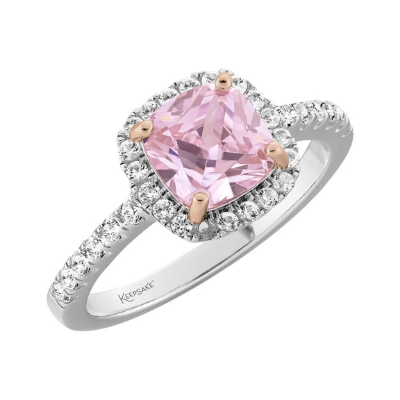 Keepsake Sterling Silver Simulated Pink Diamond and Created White Sapphire Ring with 14K Rose Gold Plated Accent