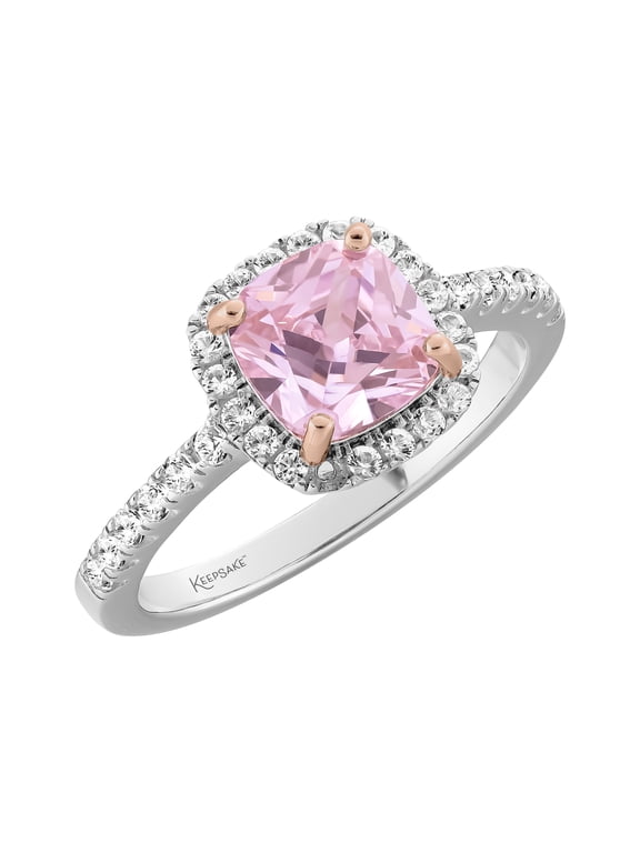 Sterling Silver Simulated Pink Diamond and Created White Sapphire Ring with 14K Rose Gold Plated Accent