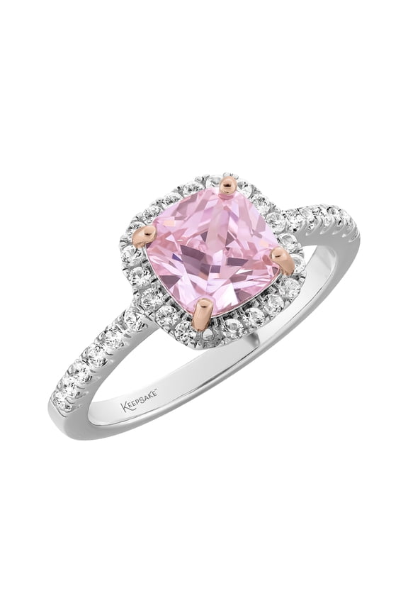 Sterling Silver Simulated Pink Diamond and Created White Sapphire Ring with 14K Rose Gold Plated Accent