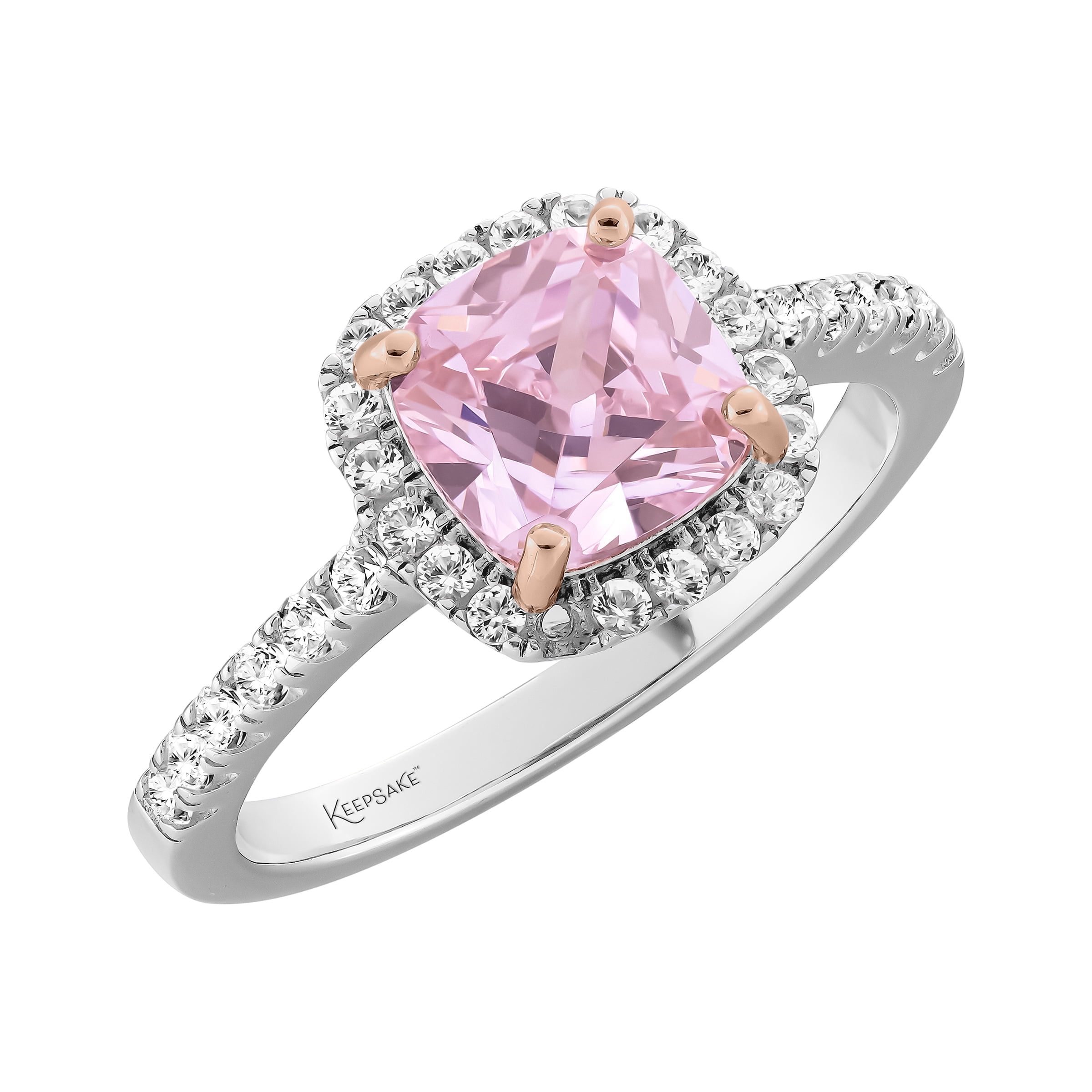 Keepsake Sterling Silver Simulated Pink Diamond and Created White Sapphire Ring with 14K Rose Gold Plated Accent
