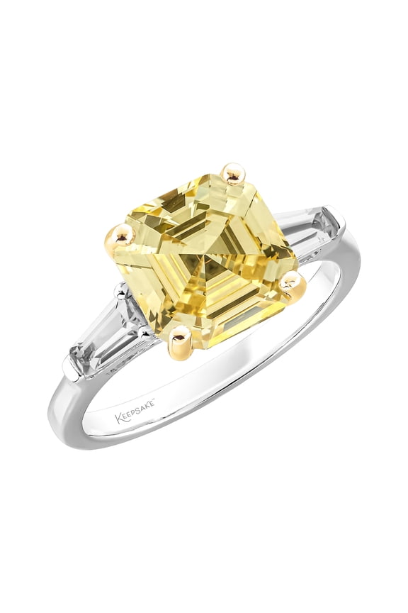 Sterling Silver Simulated Yellow Diamond and Created White Sapphire Ring with 14K Yellow Gold Plated Accents