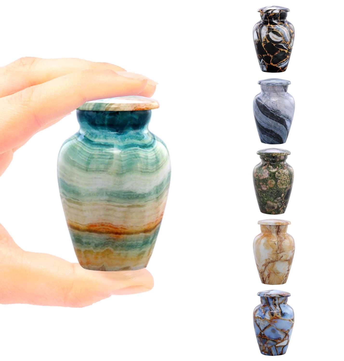 Keepsake Urn | Marble Finish Keepsake Cremation Urn for Ashes | Metal Sharing Urn for Human or Pets Ashes | Mini Memorial Urn with Velvet Bag (Blue Marsh)