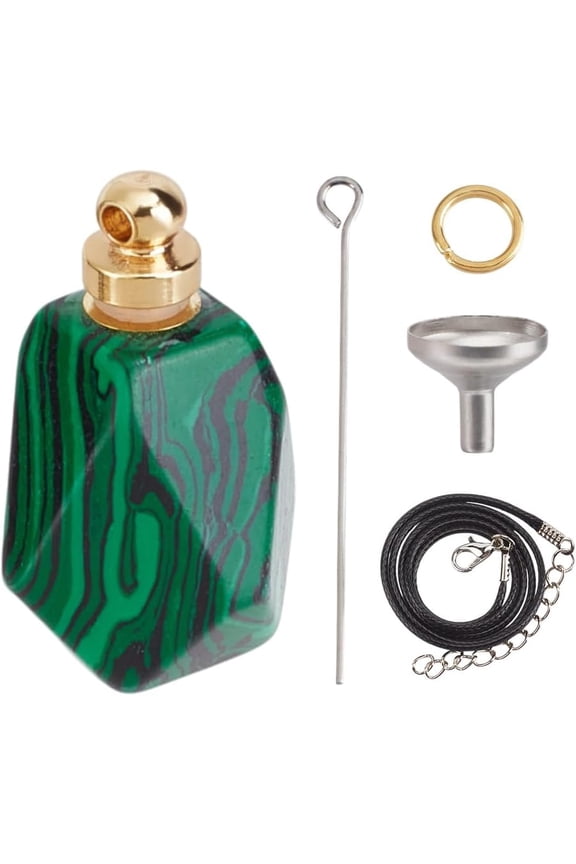 Keepsake Urn Wearable Malachite Perfume Bottle Pendant Small Container Jewelry Charm Urn Ashes Waxed Cord Necklace Memorial Pendant Keepsake with Funnels Ashes for Pet Mixed Color