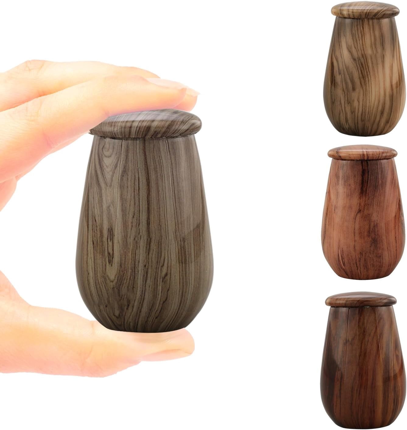 Keepsake Urn | Wooden Grain Finish Keepsake Cremation Urn for Ashes | Metal Sharing Urn for Human or Pets Ashes | Mini Memorial Urn with Velvet Bag ( Silver Teak)