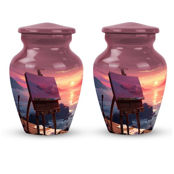 Keepsake Urns For Ashes Small - Sunset With Theme Painting Urn - Urns For Human Ashes Adult Female Mom & Male Dad - Cremation Keepsake Urns For Ashes - Burial Urn (Size - 3Inch, 2Pcs)