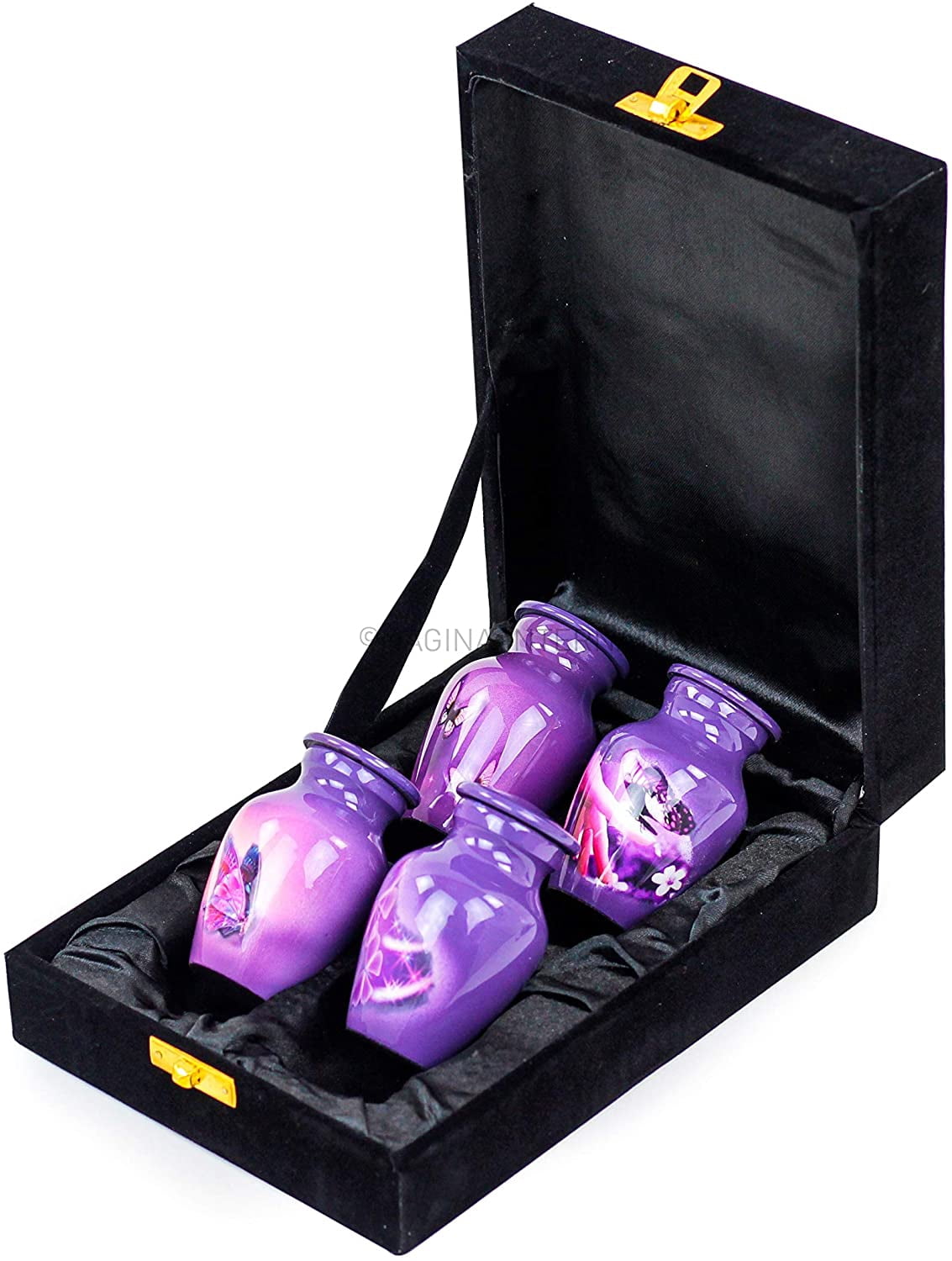 AKANKSHA ARTS Mini Cremation Keepsake Urns Set Of 4 - Purple, 2.5 Inch, With Velvet Box & Bag