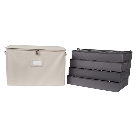 Keepsakes China Cups and Coffee Mugs Storage Box - Stackable, Reinforced Handles, China Storage, Beige